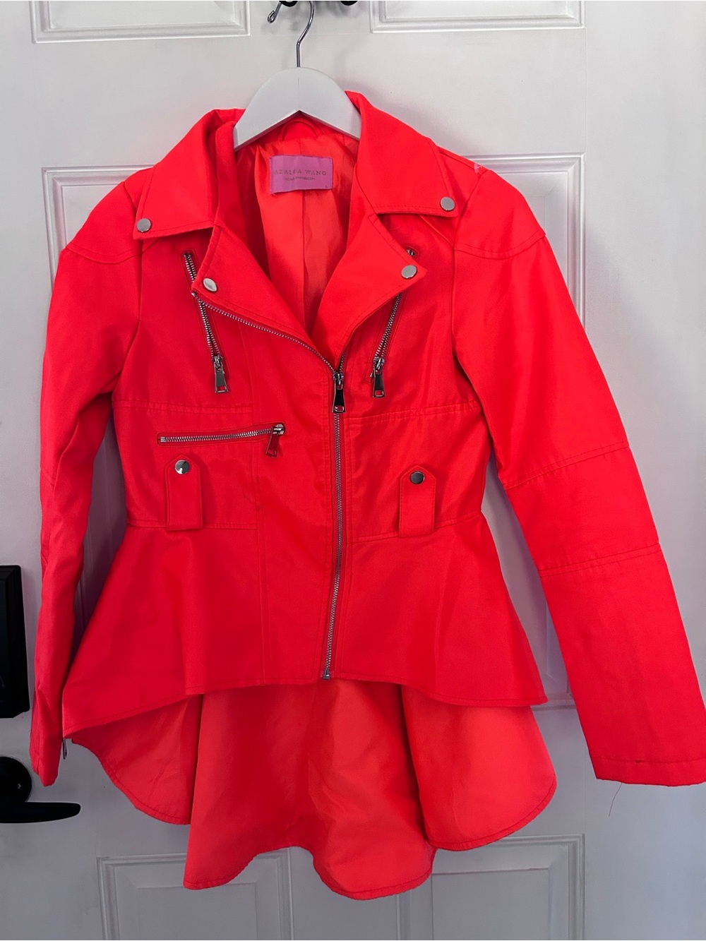 Bright Red Peplum Utility Moto Jacket